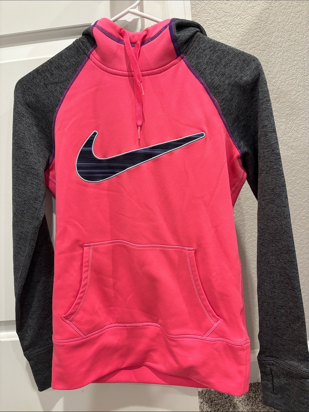 Nike Girls Hot Pink & Charcoal Hooded Pullover with Swoosh